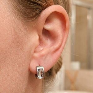 Sparkle Crystal Huggie Hoop Earrings Silver Tone Small Minimalist